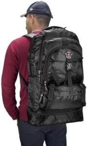 Mochila de camping impermeável com múltiplos compartimentos para trilha e aventura