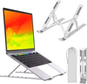 Suporte para notebook ajustável em alumínio com inclinação ergonômica e design dobrável